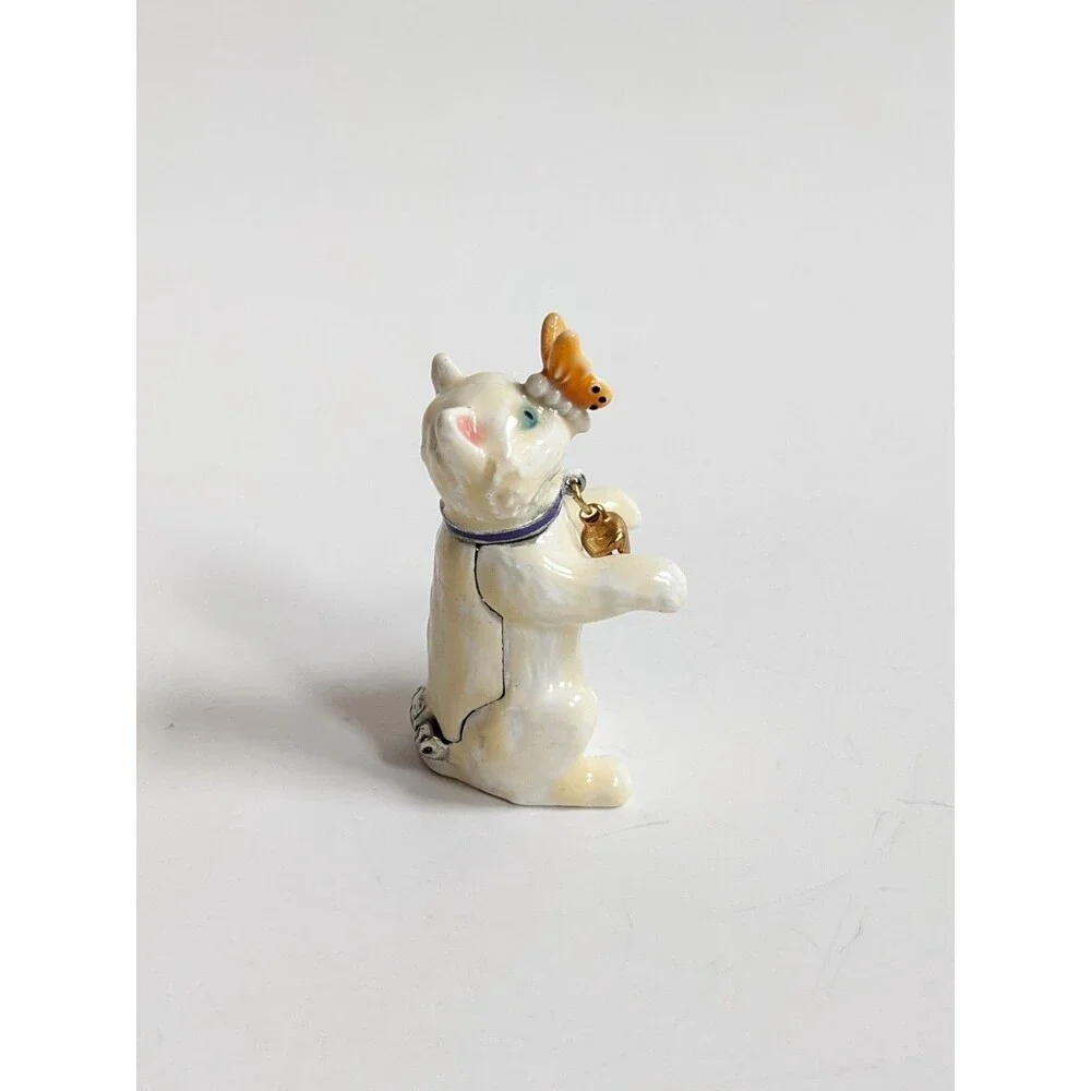 Monet 2012 Enamel‎ Cat Hinged Keepsake Trinket Box w/ Butterfly & Hidden Charm